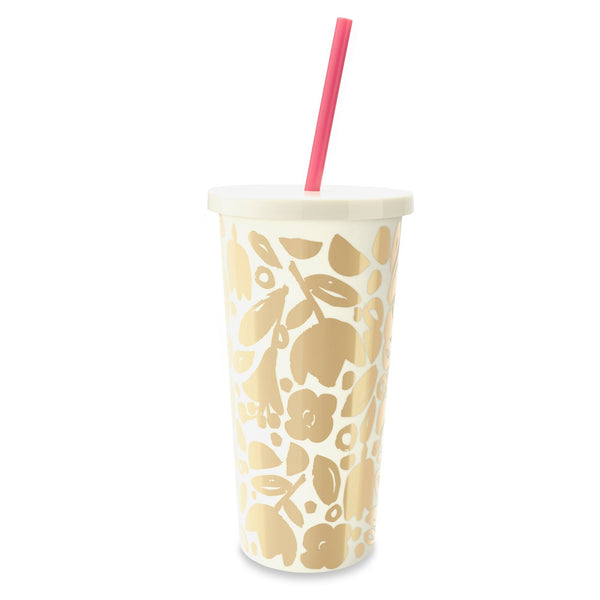 Kate Spade New York Golden Floral Tumbler with Straw