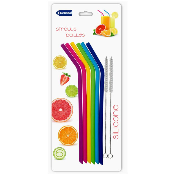 Danesco Reusable Silicone Straws, Set of 6