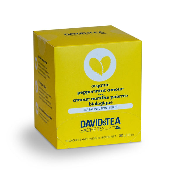 Davids Tea Organic Peppermint Amour Tea Sachets, 12 Pack