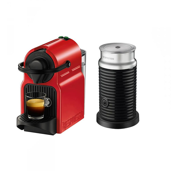 Nespresso Breville Inissia Espresso Maker & Aeroccino 3 Milk Frother - Red