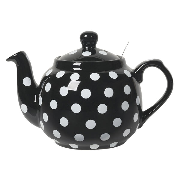 London Pottery 4 Cup Farmhouse Teapot, Black & White Spots