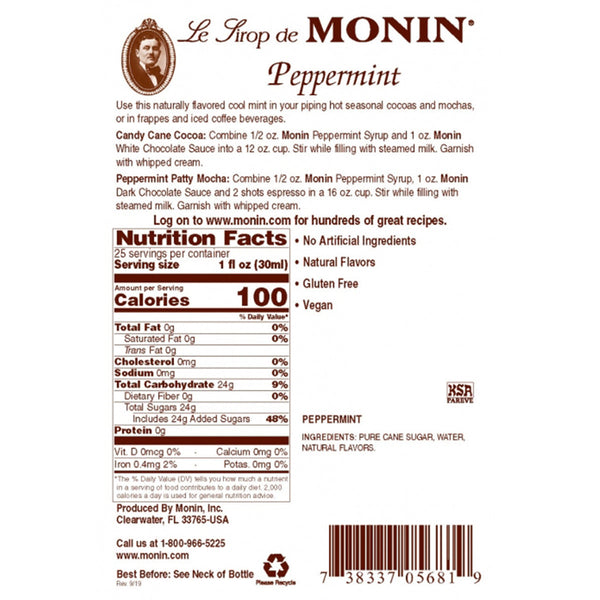 Monin Peppermint Syrup 750 ml