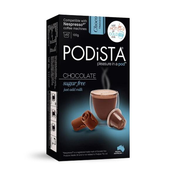 PODiSTA Sugar Free Hot Chocolate Nespresso Compatible Capsules, 10 Pack