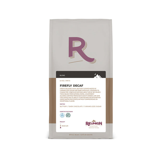 Reunion Coffee Roasters Swiss Water Process Firefly Decaf Whole Bean Coffee 12oz