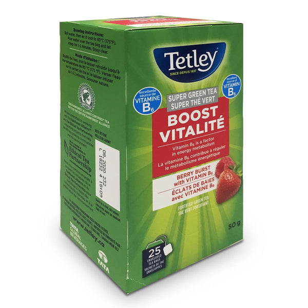 Tetley Boost Berry Burst Super Green Tea, 25 Count