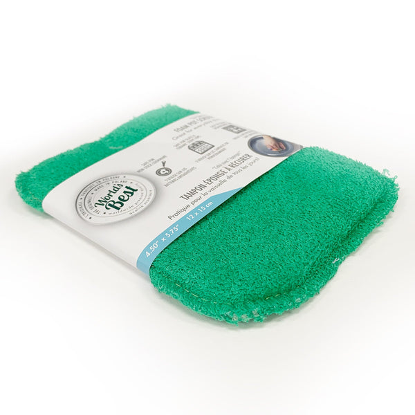 A packaged World's best foam pot scrubber in green