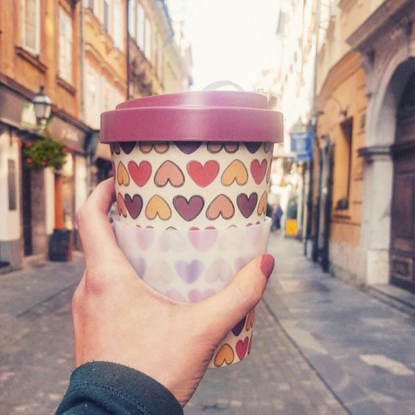 Woodway Bamboo Cup 400ml, Retro Hearts
