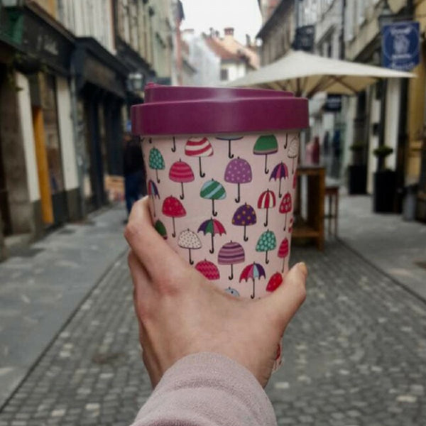 Woodway Bamboo Cup 500ml, Umbrellas Purple