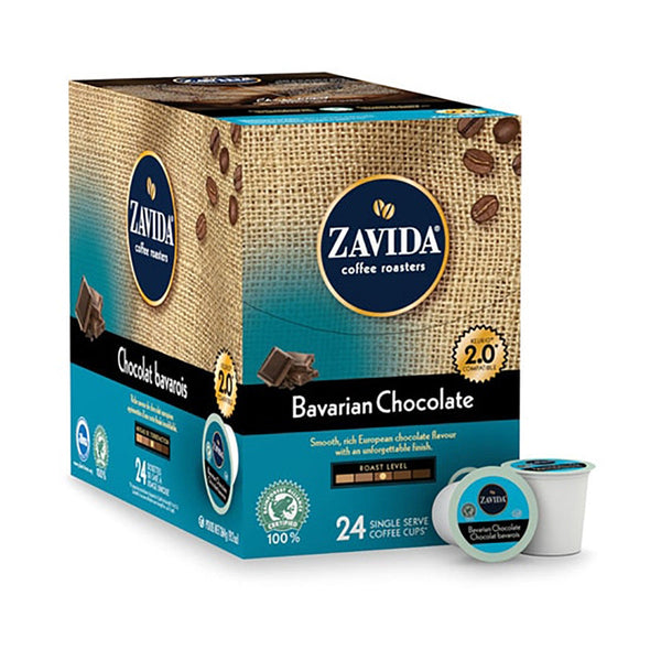A box of Bavarian Chocolate, Chocolate flavoured single serve coffee k-cups.
