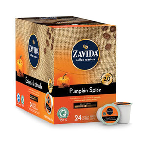 Box of Zavida Pumpkin Spice Single Serve Coffee K-Cups.